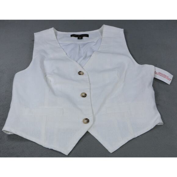 Almost Famous Women’s White Linen Blend Button Front Vest Size M New with Tags - Picture 1 of 11